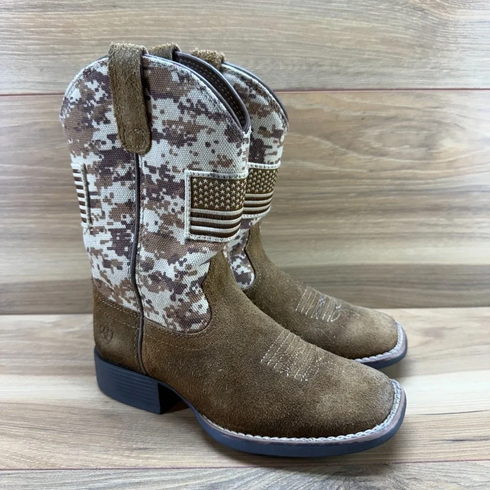 ARIAT Patriot Western Boots Little Boys Kids 11 Brown Camo American Flag